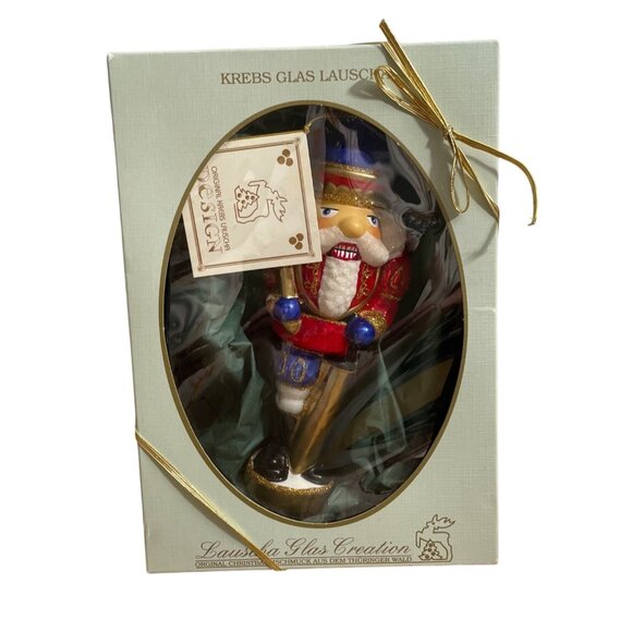 Krebs Glas Lauscha Nutcracker Christmas Ornament Handcrafted Glass 1990s Germany - Picture 1 of 12